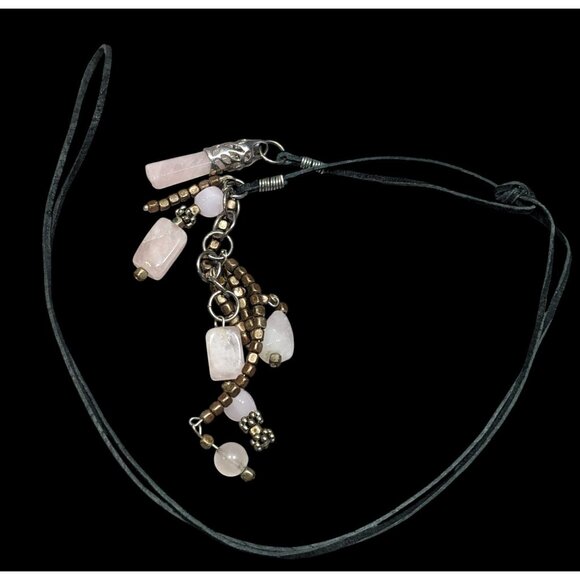 Bohemian Rose Quartz Cluster Charm Pendant Necklace - Picture 1 of 8